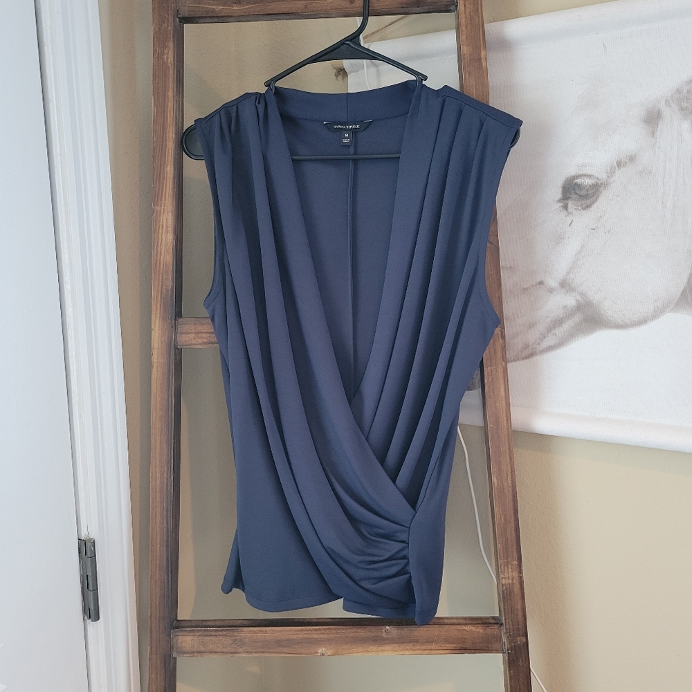 Banana Republic Sleeveless Draped Wrap-Front Blouse in Navy